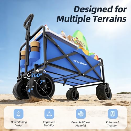 EchoSmile Wagons Carts Foldable Heavy Duty 350Lbs Capacity, Blue - color: Blue