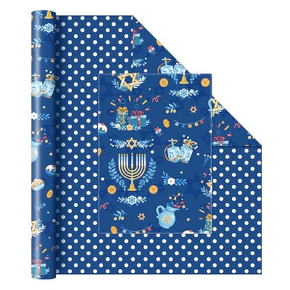 WERNNSAI Hanukkah Wrapping Paper 33 ft Star Chanukkah Wrapping Paper - color: Chanukah