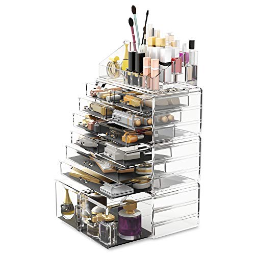 Readaeer Makeup Cosmetic Organizer Storage Drawers Display Boxes Case with 12 Drawers(Clear) - color: Clear