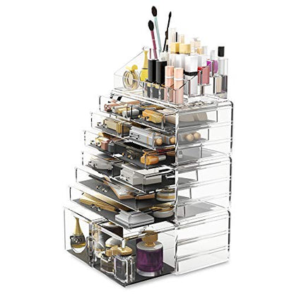 Readaeer Makeup Cosmetic Organizer Storage Drawers Display Boxes Case with 12 Drawers(Clear) - color: Clear