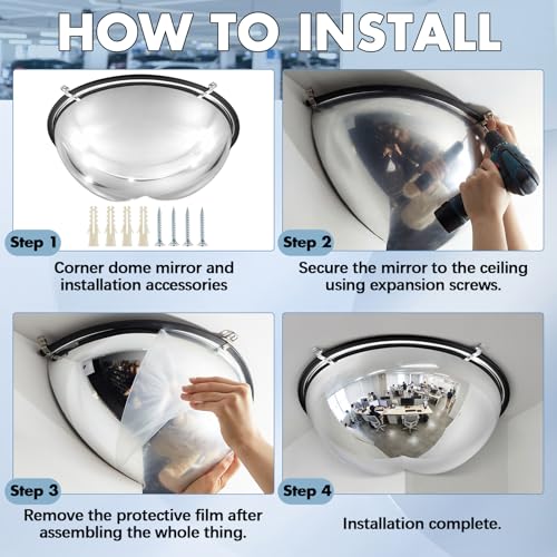 Sintuff 2 Pcs 18'' 270 Degree Corner Dome Mirror, Impact-Resistant Acrylic Corner Dome, High Viewing Angle, Security and Safety Mirror for Blindspot