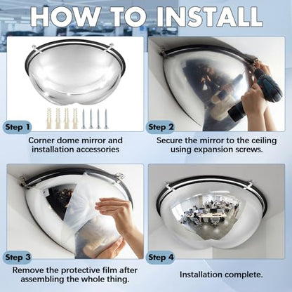 Sintuff 2 Pcs 18'' 270 Degree Corner Dome Mirror, Impact-Resistant Acrylic Corner Dome, High Viewing Angle, Security and Safety Mirror for Blindspot