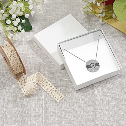Cardboard Jewelry Boxes 10 Pack - 3.5"x3.5"x1" Bulk Cotton Filled Small Gift Boxes with Lids for Jewelry Packaging (White) - color: White