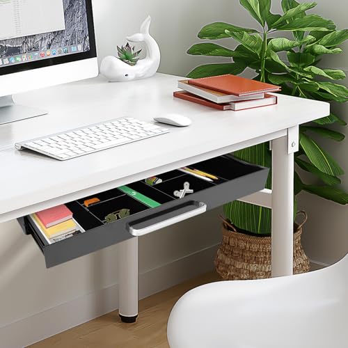 Under Desk Drawer, Mounted Sliding Pull-out Drawer, Pull-out Storage Organizer with Compartment, Pull-out Drawer with Lock, Standing Desk Drawer Attachment, for Store Items, 21.5*10.2*2.1in (Black)
