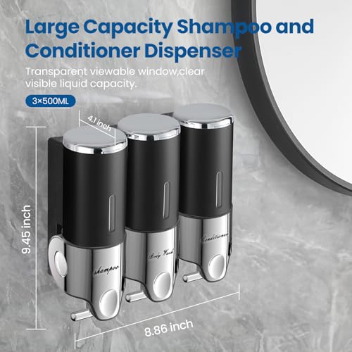 EXIN DECHEN Shampoo and Conditioner Dispenser(Triple x 16.9 oz,Black) - color: Black