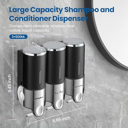 EXIN DECHEN Shampoo and Conditioner Dispenser(Triple x 16.9 oz,Black) - color: Black