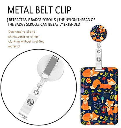 BLOCIT ID Badge Holder with Lanyard - Fashionable ID Card Holders with Retractable Lanyards - Soft Fiber Metal Clip Sturdy Buckle for Key Wallet - Work Nurse Teacher (Cute Flower Fox) - color: Cute Flower Fox