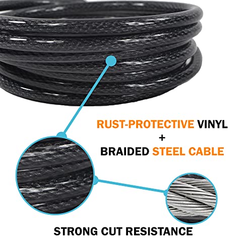 Lumintrail 12mm (1/2 inch) Heavy-Duty Security Cable, Vinyl Coated Braided Steel with Sealed Looped Ends (4', 7', 10', 15', 20', 25' or 30') (10-FT) - size: 10-FT