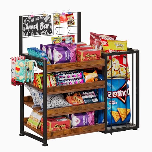 Trironsun 4 Tier Wooden Snack Display Rack Candy Organizer Stand for Countertop for Kitchen Office Pantry