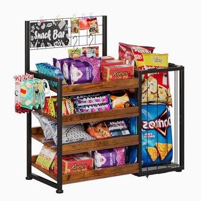 Trironsun 4 Tier Wooden Snack Display Rack Candy Organizer Stand for Countertop for Kitchen Office Pantry
