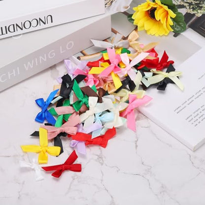 MECCANIXITY 50Pcs Mini Ribbon Bow 1.8 inch Mini Fabric Satin Ribbon Flower Bows for Craft DIY Sewing Wedding Birthday Party Dark Coffee - color: Dark Coffee, size: 1.8 Inch