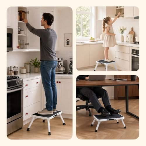 NEWBULIG Foldable Step Stool, 330lbs Reinforced Sturdy Metal - color: Classic Black & White, size: 1 Pack