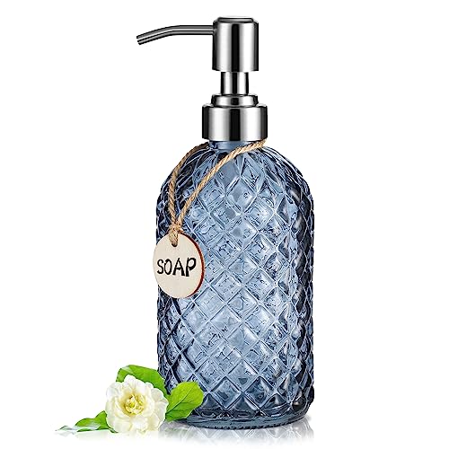 MOCLIF 16 OZ Clear Soap Dispenser with 304 Rustproof Stainless Steel Pump Bathroom Kitchen,Soap Dispenser,Refillable Liquid Glass Soapdispenser for Hand Soap, Dish Soap, Lotion(Blue Gray) - color: Blue Gray