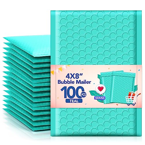 GSSUSA Teal Bubble Mailers 4x8 100 Pack, Self Seal Padded Envelopes - color: Teal, size: 4x8 100PC
