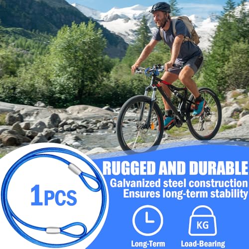 4.7mm(3/16") Steel Security Cable with Loops, Bike Lock Cable, 1Pack - color: Blue, size: 10FT-(1Pack)