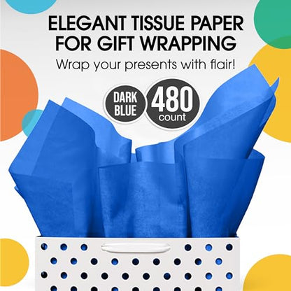 Party Solids Dark Blue Tissue Paper for Gift Bags 20" X 30" 480 Sheets - color: Dark Blue, size: 20" X 30"
