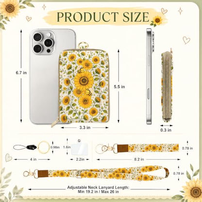 Lanyard Wallet with Lightweight ID Badge Holder, RFID Blocking Card Holder - color: Sunflower Bee