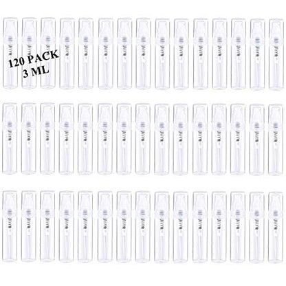 Mini Spray Bottle, Clear Plastic Empty Sample Containers, Fine Mist Perfume Travel Refillable Spray Bottle Perfume Atomizer Small Portable Bottle for Cleaning, Essential Oils 120Pcs 3ml - size: 3ml 120 Pcs