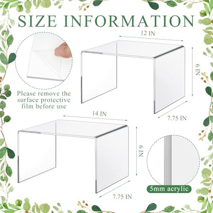 RattanView 2 Pcs 12''，14'' Large Clear Acrylic Shelf Riser, 5mm Thick - color: Clear, size: 12 Inch, 14 Inch, 5 mm