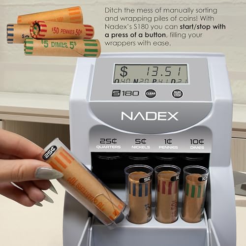 Nadex S180 Digital Coin Sorter and Counter – Displays Total and Denomination Values, Silver