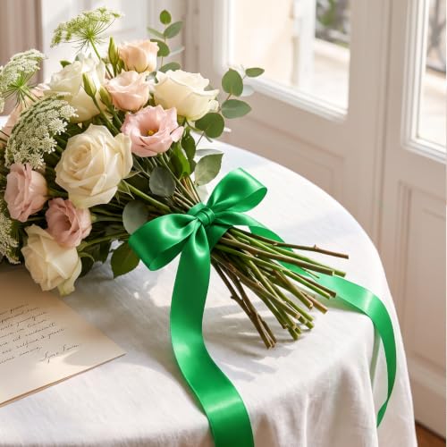 KMER LIFE 3" x 25 Yards Green Satin Ribbon Crafts Gift Wrapping - color: Green, size: 3" x 25 Yards
