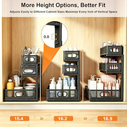 2 Pack Under Sink Organizer, 3-Tier Pull Out Cabinet Organizer and Storage - color: 3-Tier-Black