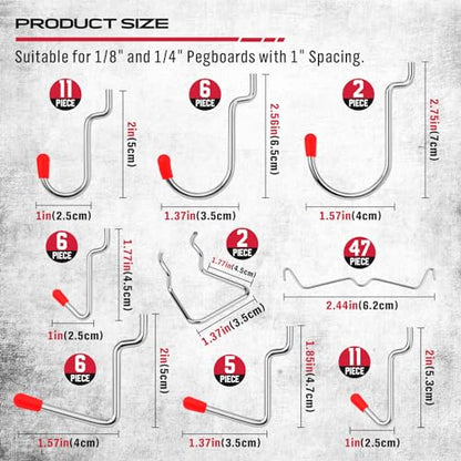 Ultimate 121-Piece Pegboard Hooks Set, Pegboard Accessories with Metal Hooks, Durable Peg Board Organizer Accessories, Pegboard Bins, Peg Board Tool Utility Hooks - color: 121 pcs - Red