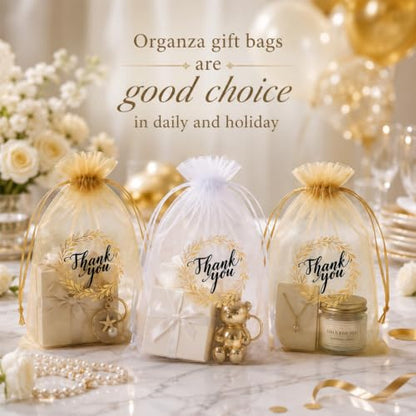 Shappy 100 Pcs 4x6 Inch Gold White Organza Bags, Thank You Gift Bags Bulk - color: White,Gold, size: 1 Count (Pack of 100)