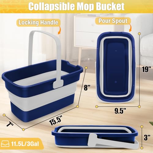 Collapsible Mop Bucket for Cleaning with Handle, 3 Gallon - color: Blue