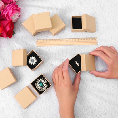 60 Pack Cardboard Ring Boxes, 2 x 2 x 1.26 Inch Square Jewelry Gift Boxes With Foam, Bulk Mini Earring Packaging For Weddings, Birthdays, and Retail Display, Brown