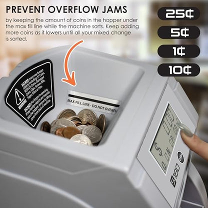 Nadex S180 Digital Coin Sorter and Counter – Displays Total and Denomination Values, Silver