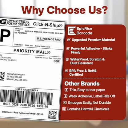 4" x 6" Fanfold Thermal Labels, 4 Stacks 2000 Direct Shipping Mailing Labels with Strong Adhesive, Waterproof and Scratch-Resistant, 1" Core Compatible with Zebra, Rollo Printer, Commercial Grade - size: 4 Stacks 2000 Labels