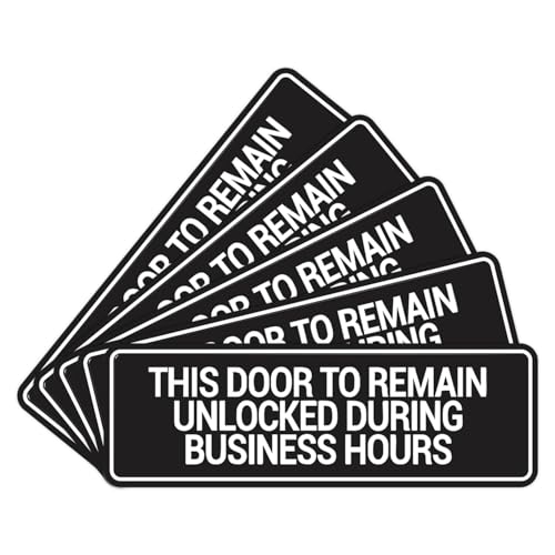Signs ByLITA Standard This Door To Remain Unlocked During Business Hours Sign (Black) - Small (5 Pack) - color: Black, size: 2 x 6" - Small (5 Pack)