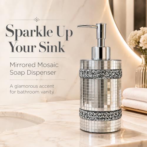 Silver Soap Dispenser，Mosaic Glass Decoration, 12oz Refillable - size: Soap Dispenser