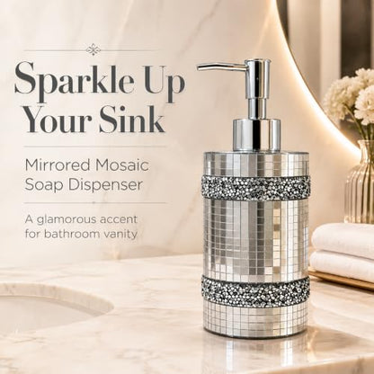 Silver Soap Dispenser，Mosaic Glass Decoration, 12oz Refillable - size: Soap Dispenser
