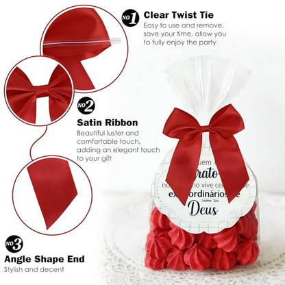 Christmas Red 4.5 Inch Twist Tie Satin Gift Wrap Bows 24 Counts - color: Red