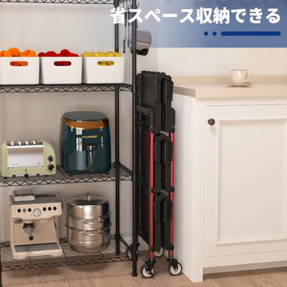 WORKPRO 3-Tier Collapsible Utility Cart, 210 LBS Cart with Wheels - color: Black/Glossy Red