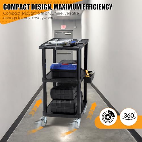 ELAFROS 3-Tier Heavy Duty Flat Top Rolling Utility Cart, 27.5 x 18.25 in