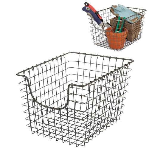 Spectrum Small Wire Scoop Storage Basket Industrial Gray Metal Wire Basket Storage Organizer for Kitchen Pantry Cabinet Bathroom Organization, Farmhouse Style Open Front Wire Storage Bin for Pantry