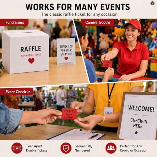 MAQIHAN Red Raffle Tickets Roll - 50/50 Double Raffle Tickets for Event - color: 200pcs Red