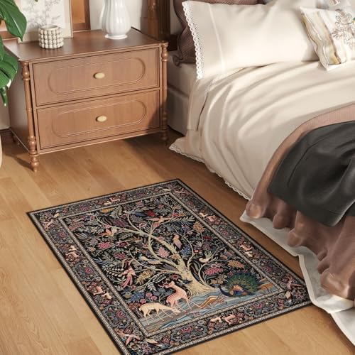 Rugcomf Small Area Rug 2x3 Door Mat Washable Tree of Life-Patterned, Black - color: Black—tree of Life-patterned, size: 2' x 3' (Rectangular)