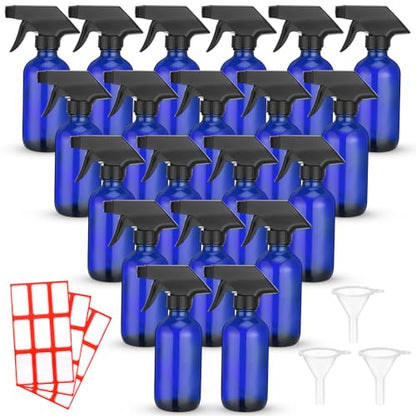 Norme 24 Pcs 8 oz Glass Spray Bottles with Funnels Labels, Blue - color: Blue