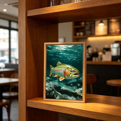 Rainbow Trout Underwater Wooden Box Sign Wall Art 8x12 Inch - color: Rainbow Trout