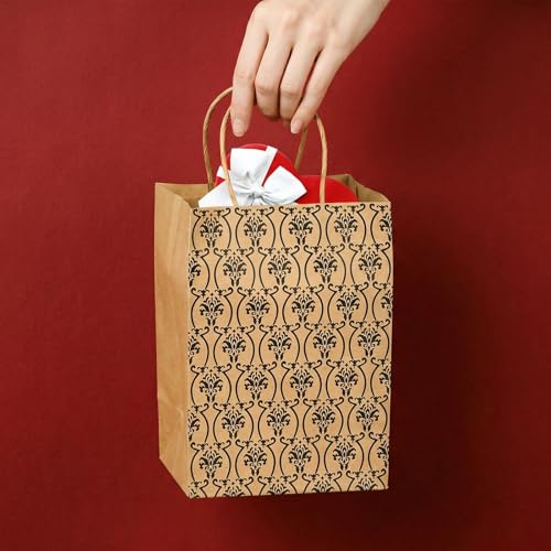 Elsjoy 100 Pack 4 Styles 5" x 8" Small Kraft Paper Gift Bags with Handles, Brown Paper Party Favor Bags, Vintage Paper Goodie Bags for Wedding, Birthday