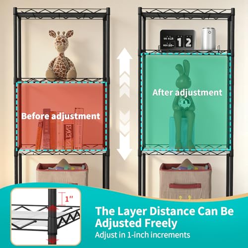 BestOffice | 4-Tier Wire Shelf | 12" x 18" x 44 | Black - color: Black, size: 12"D x 18"W x 44"H