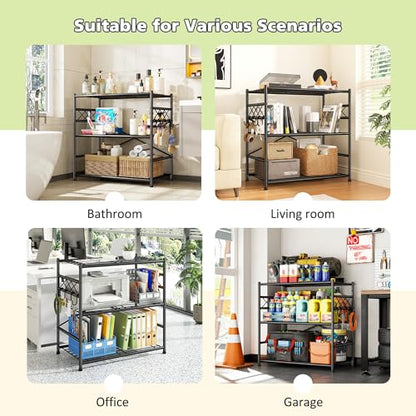 DurayLoly 23.6" W 3-Tier Wire Shelving with Hooks, 300 lbs, for Kitchen - size: 23.6" W x 13.8" D x 30.9" H (3T)