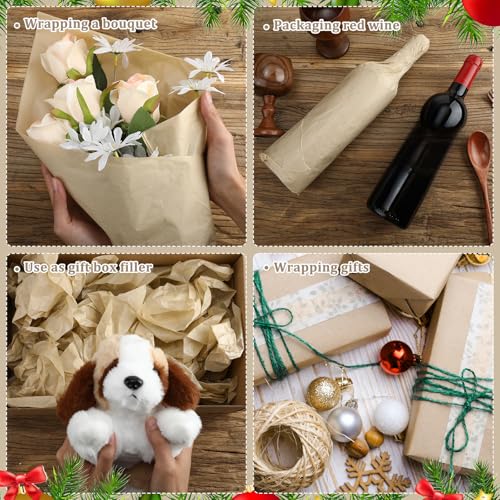 Fuutreo 300 Sheet Kraft Tissue Paper Bulk 14x20'' Wrapping, Brown - color: Brown