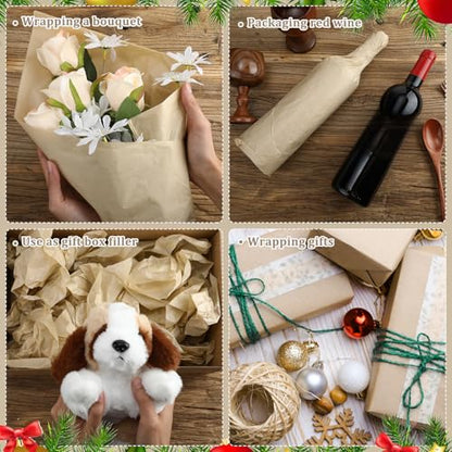 Fuutreo 300 Sheet Kraft Tissue Paper Bulk 14x20'' Wrapping, Brown - color: Brown