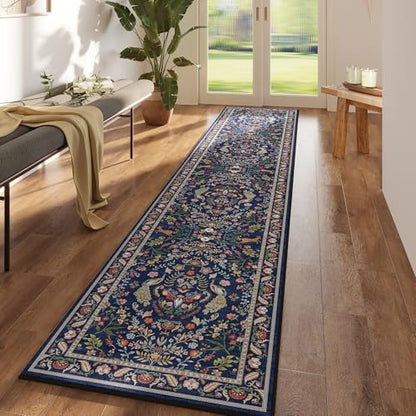 Rugcomf Runner Rug 2x10 Floral Washable Non Slip, Blue - color: Blue, size: 2' x 10' (Rectangular)