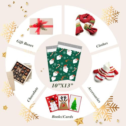 Fuxury Christmas Poly Mailers 10x13" 50Pcs,Cute Shipping Bags for Clothes - color: Green Christmas Santa, size: 10x13'' 50pcs